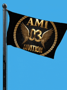a black flag that says ami 03 division with gold wings