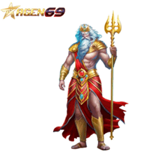 a man with a beard and a trident stands in front of a logo for agen 69