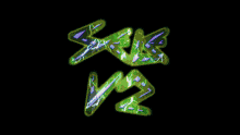 the letters srk and v2 are glowing green and blue against a black background