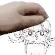 a hand is holding a drawing of a girl with glasses on her head .