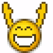 a pixel art of a smiley face with lightning bolts coming out of it 's ears