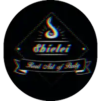 a logo for shield real art of party with a colorful flame in the center