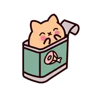 a cartoon cat is sticking its head out of a can of meat .
