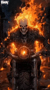 a poster of a ghost rider riding a motorcycle with the word boy on the bottom