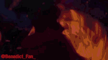 a drawing of a fire with the name benedict fan on the bottom right