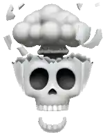 a cartoon skull with a mushroom cloud coming out of it .