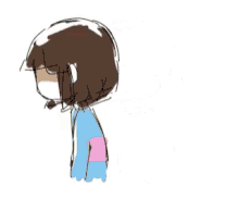 a cartoon of a girl holding a knife in her hand .