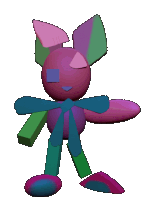 a 3d rendering of a colorful bunny with a blue bow around its neck