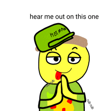 a cartoon character wearing a green hat that says hotman