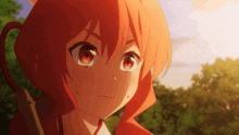 a close up of a anime character with red hair
