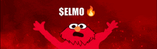 elmo from sesame street has his arms outstretched in front of a red background