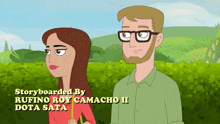 a cartoon of a man and a woman with storyboarded by rufino roy camacho ii dota sata