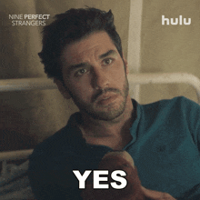 a poster for nine perfect strangers shows a man in a hospital bed