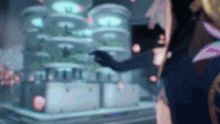 a blurry image of a person standing in front of a building .
