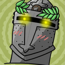 a cartoon drawing of a knight 's helmet with a laurel wreath on top
