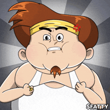 a cartoon of a fat man with a yellow headband and the word fatty on the bottom