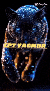 a panther with blue eyes and the words cpt yagmur