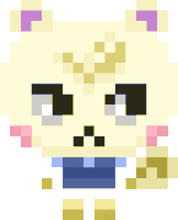 a pixel art drawing of a cat with a blue shirt on
