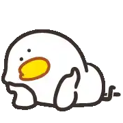 a cartoon duck with a yellow beak is laying down on the ground .