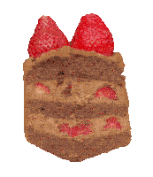 a slice of chocolate cake with strawberries on top on a white background .