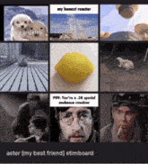 a collage of images including a lemon and a man smoking a cigarette
