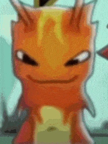 a close up of a cartoon character 's face with a green background