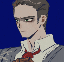 a drawing of a man with a tie and a blue background