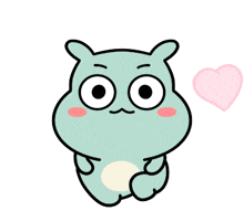 a cartoon hamster is holding a pink heart in its hand