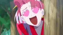 a girl with a horn on her head has heart shaped glasses on her eyes