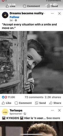a facebook page that says dreams become reality on it