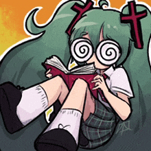 a cartoon of a girl reading a book