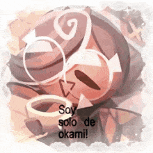 a cartoon character with glasses and the words soy solo de okami written on it .