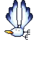 a pixel art illustration of a seagull flying with its wings spread .