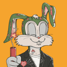 a cartoon of a bunny holding a bomb in his hand