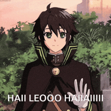 a picture of a anime character with the words haii leooo haha written on it