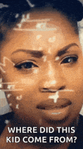 a close up of a woman 's face with mathematical equations on it .