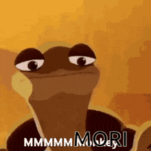 a cartoon of a turtle with the words mmmmmori on it