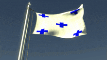 a flag with blue crosses on it is flying in the wind
