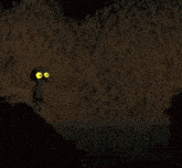 a drawing of a frog with yellow eyes looking out of a hole in the ground