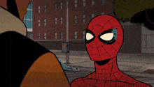 a cartoon of a spider man standing in front of a sign that says scott