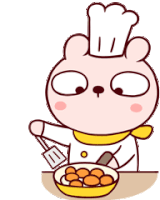 a cartoon rabbit wearing a chef 's hat is stirring eggs in a bowl .