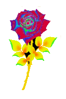 a green rose with blue leaves and red edges on a white background