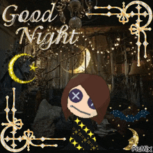 a picture of a voodoo doll with the words " good night " on it