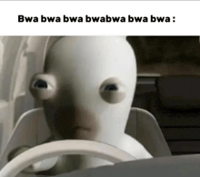 a cartoon character is driving a car with bwa bwa bwa bwa bwa bwa