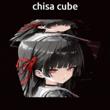 a pixel art of a girl with red eyes and the words chisa cube