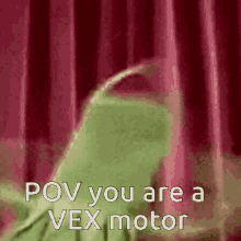 a frog is saying `` pov you are a vex motor '' .