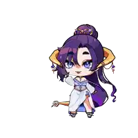 a cartoon drawing of a girl with long purple hair