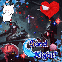 a picture of a man with a sword and the words good night on the bottom