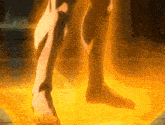 a close up of a person 's feet standing in a glowing room