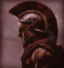 a man in a spartan helmet with a red crest